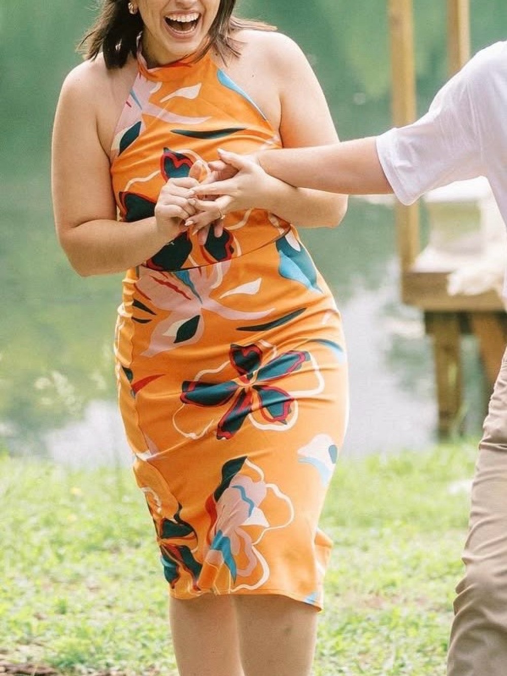 Sleeveless Orange Floral Halter Set
